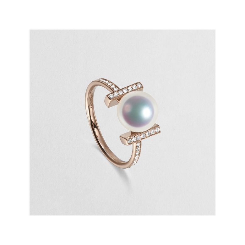 Anello Otohiko - Oro Rosa, Diamanti e Perla Akoya - 3