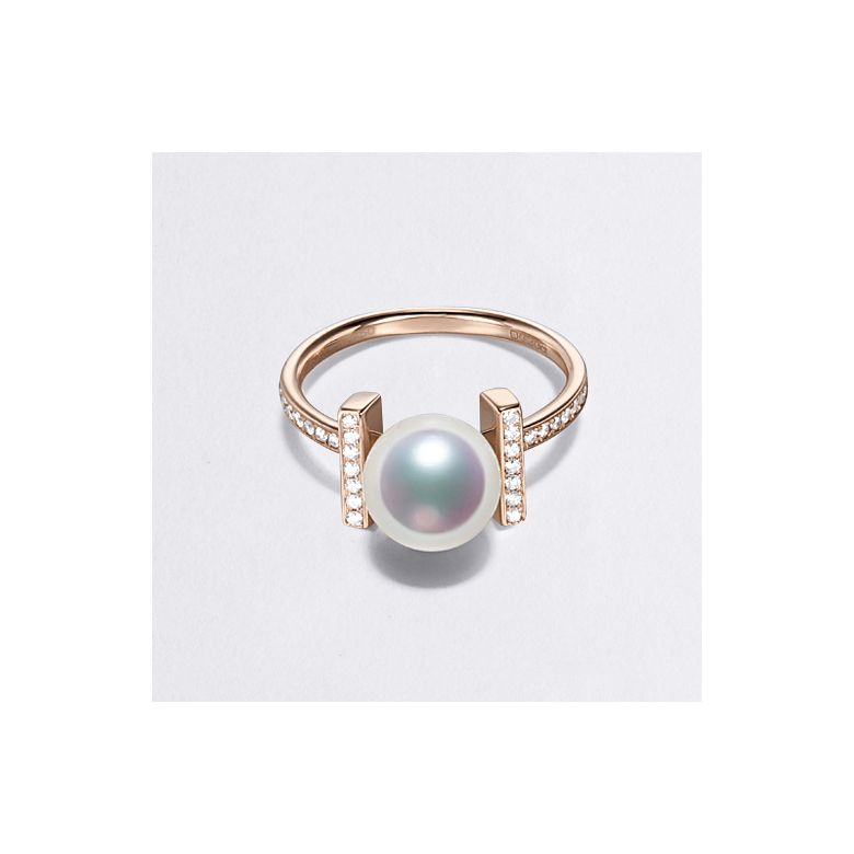 Anello Otohiko - Oro Rosa, Diamanti e Perla Akoya - 4