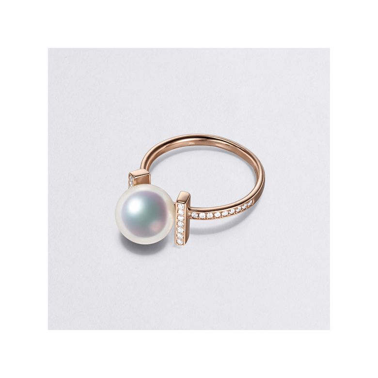 Anello Otohiko - Oro Rosa, Diamanti e Perla Akoya - 5