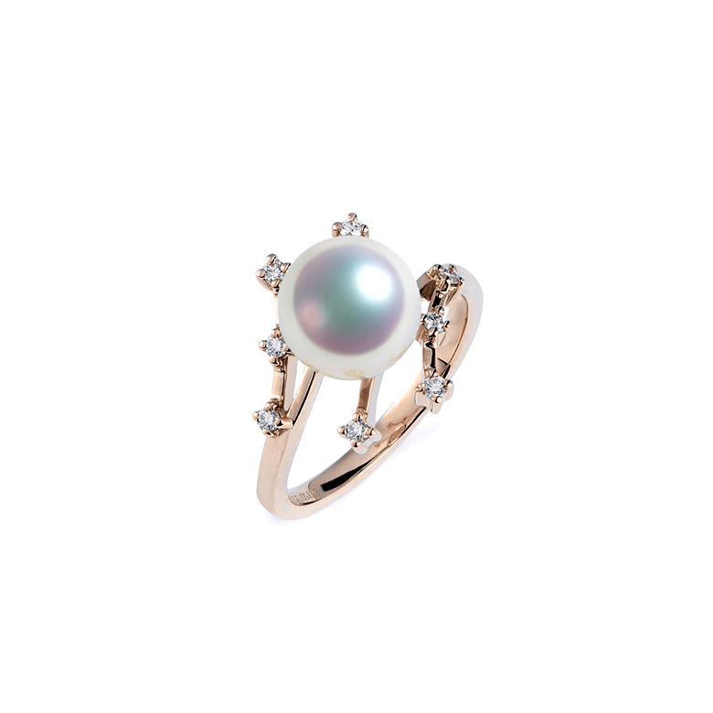 Anello Yuki - Oro Rosa, Diamanti e Perla Akoya - 1