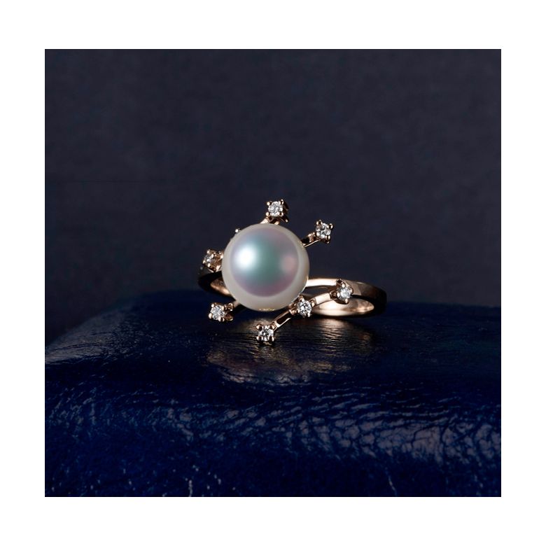 Anello Yuki - Oro Rosa, Diamanti e Perla Akoya - 3