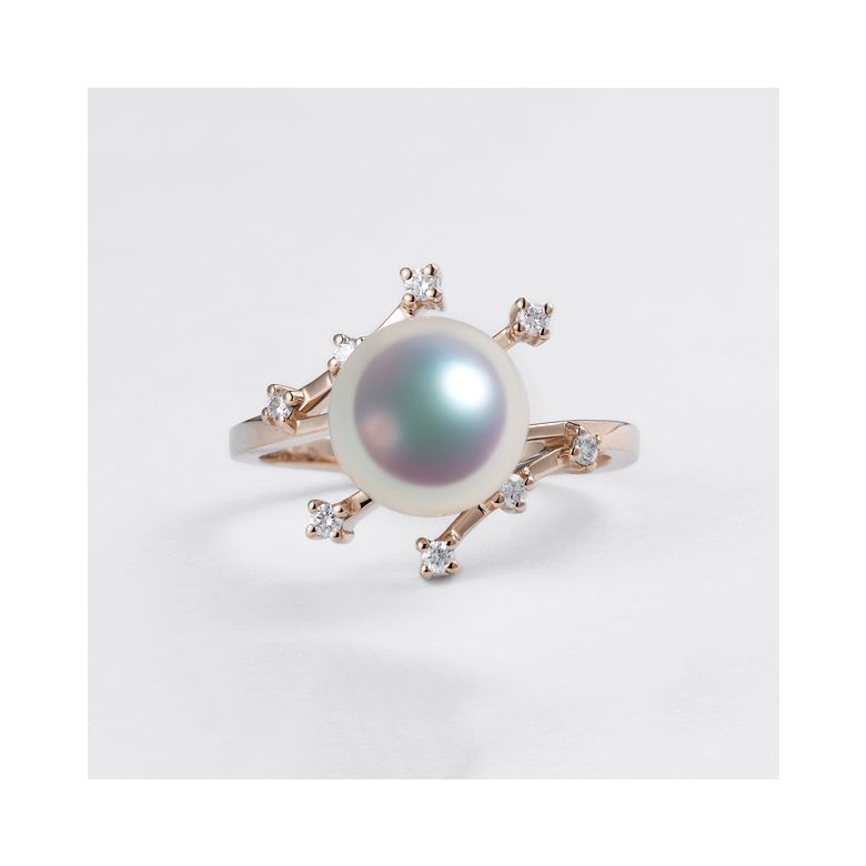 Anello Yuki - Oro Rosa, Diamanti e Perla Akoya - 8