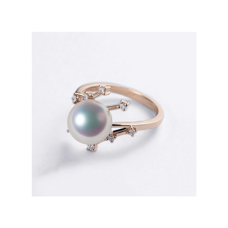 Anello Yuki - Oro Rosa, Diamanti e Perla Akoya - 9