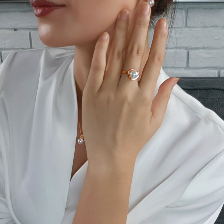 Anello Coco - Oro Rosa e Perla Akoya Giappone - 11