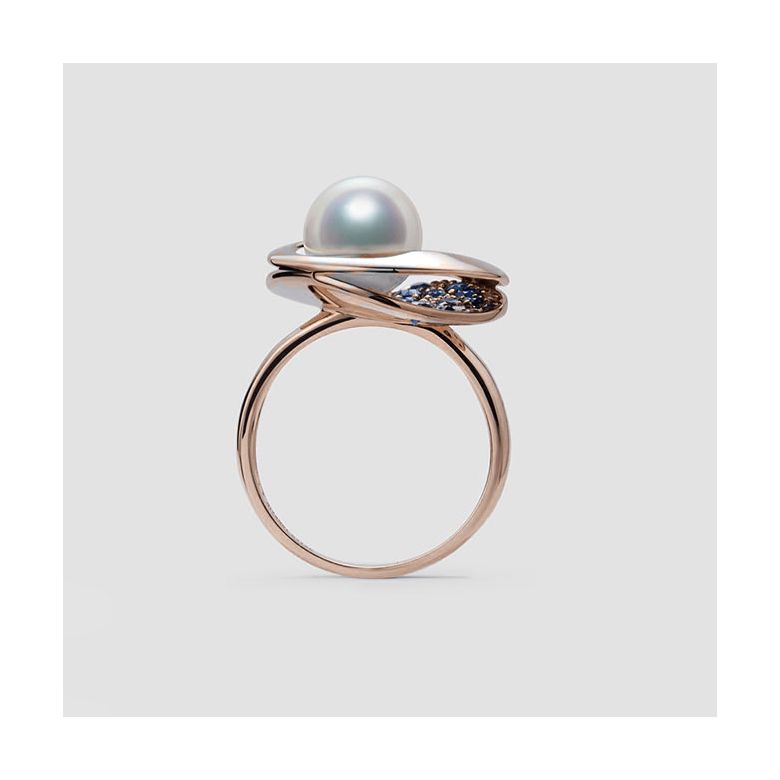 Anello con Perla Akoya Seiza - Diamanti, Zaffiri & Oro Rosa - 7