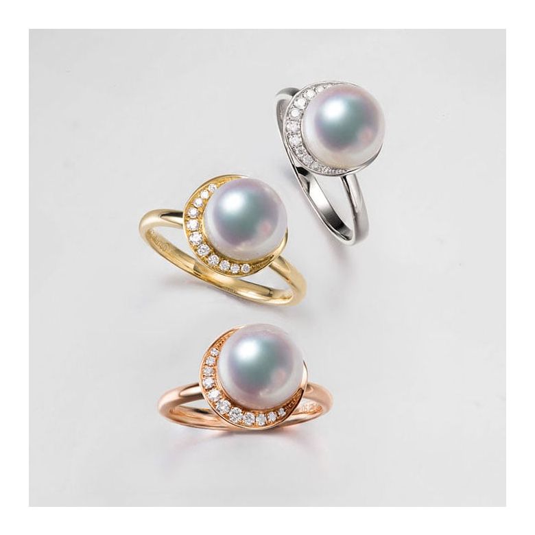 Anello Hinata - Oro Rosa, Diamanti & Perla Akoya - 3