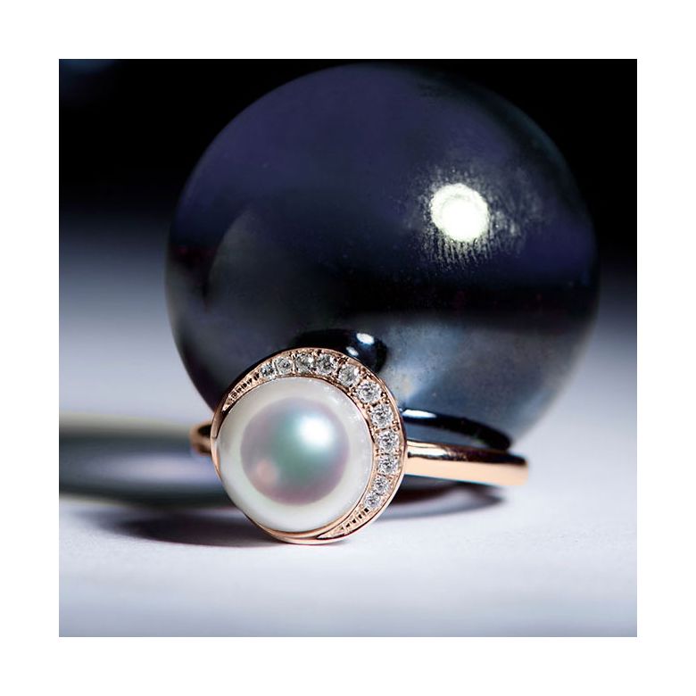 Anello Hinata - Oro Rosa, Diamanti & Perla Akoya - 5