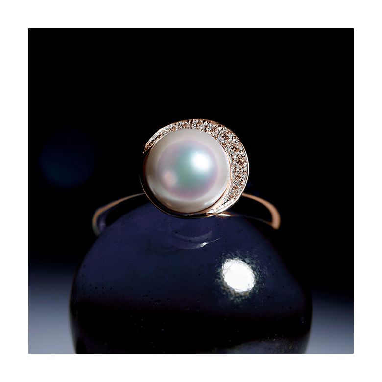 Anello Hinata - Oro Rosa, Diamanti & Perla Akoya - 6