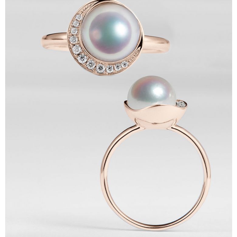 Anello Hinata - Oro Rosa, Diamanti & Perla Akoya - 1