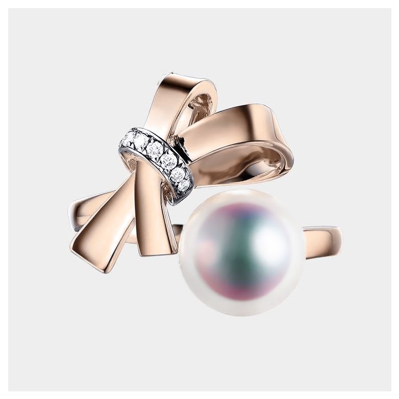 Anello Ti Nodo Koya in Oro rosa con la sua sublime Perla Akoya dal Giappone - 5