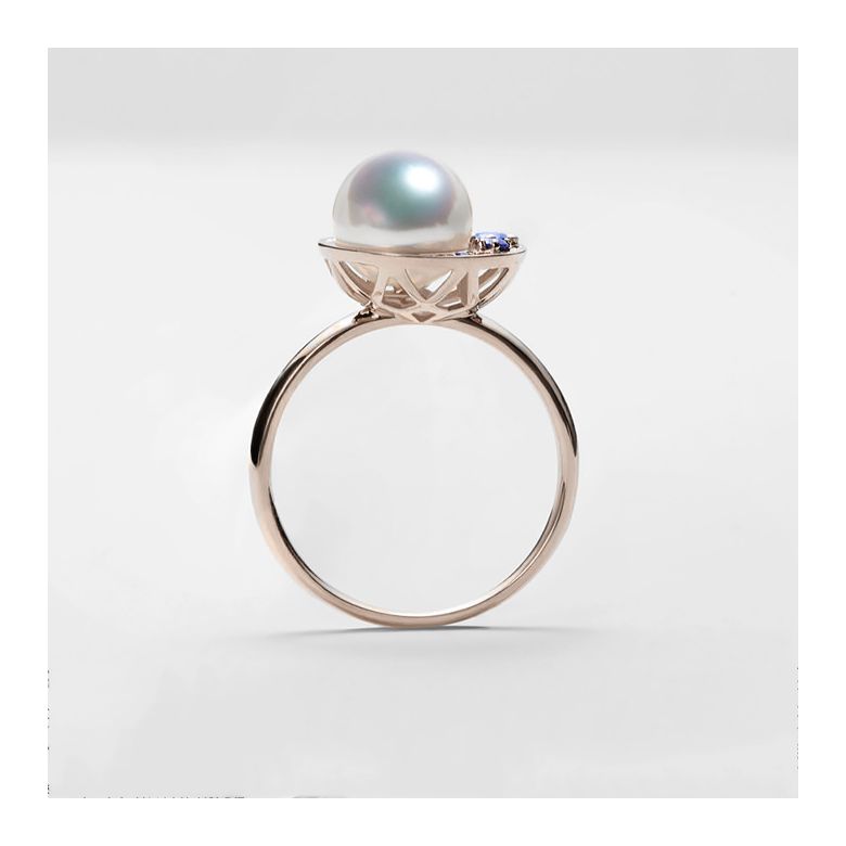 Anello Mikadzuki - Perla Akoya Bianca & Oro Rosa 18kt - 8