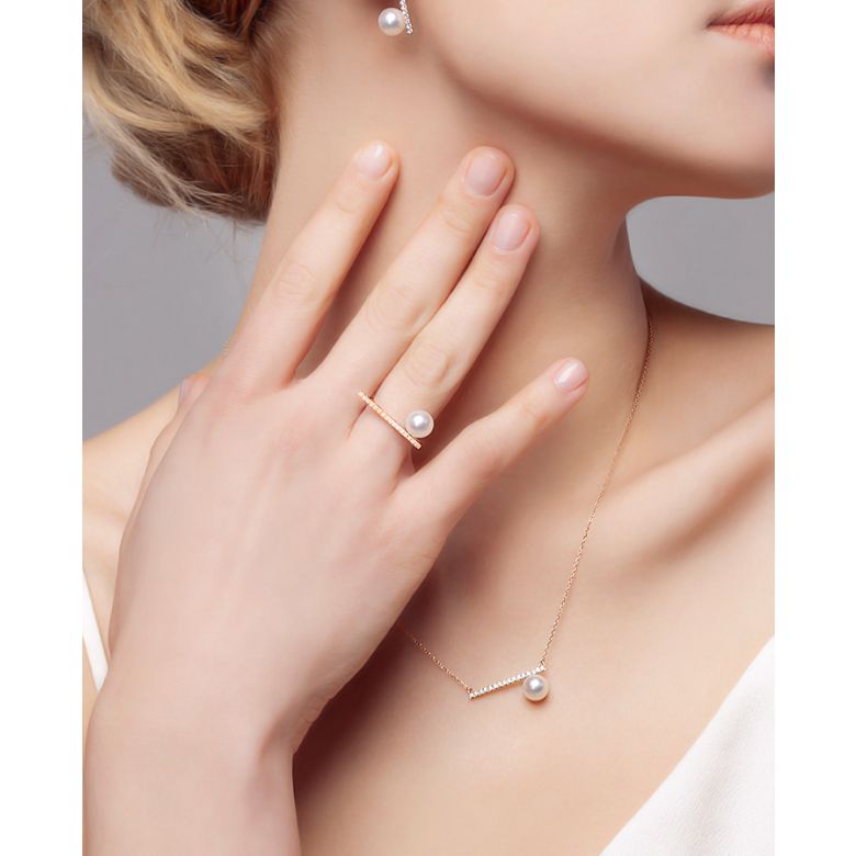 Anello Réflexion - Oro Rosa, Diamanti & Perla Akoya - 7