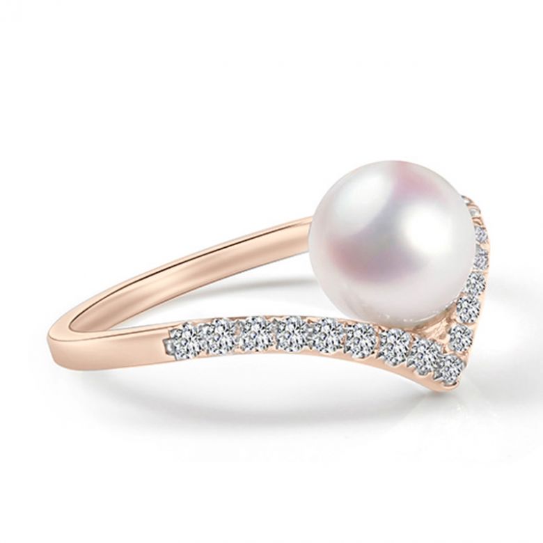 Anello Réflexion - Oro Rosa, Diamanti & Perla Akoya - 2