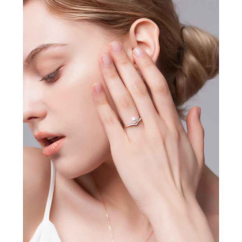 Anello Réflexion - Oro Rosa, Diamanti & Perla Akoya - 5