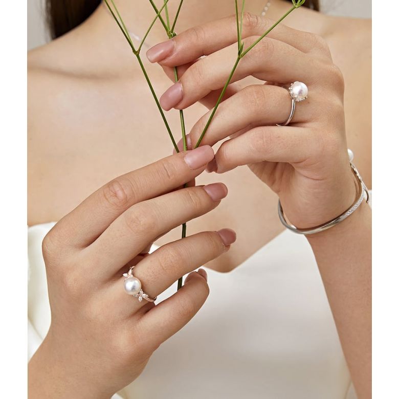 Anello Symphonie Nuptiale - Oro Rosa, Diamanti e Perla Akoya - 4