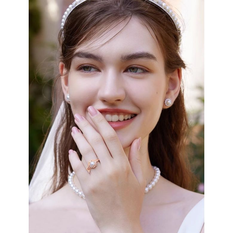 Anello Géometria Préciosa in oro rosa - Perle Akoya e diamanti scintillanti - 2