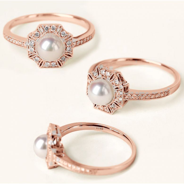 Anello Géometria Préciosa in oro rosa - Perle Akoya e diamanti scintillanti - 4