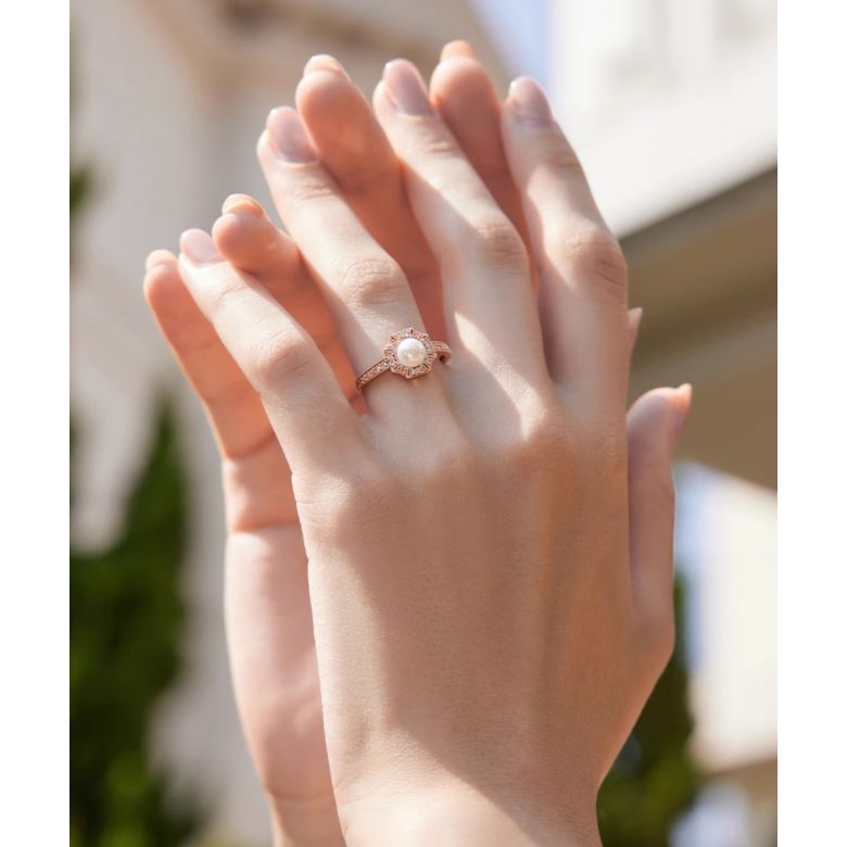 Anello Géometria Préciosa in oro rosa - Perle Akoya e diamanti scintillanti - 5