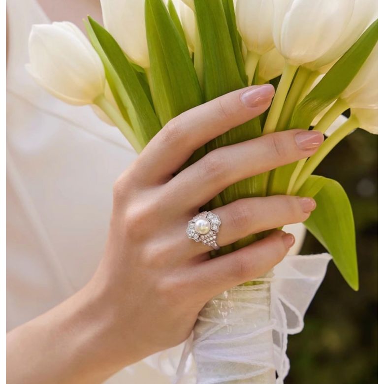 Anello Art Déco Perle Akoya - Collezione Géométria Préciosa oro rosa - 1