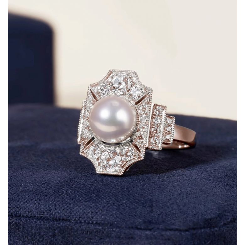 Anello Art Déco Perle Akoya - Collezione Géométria Préciosa oro rosa - 2