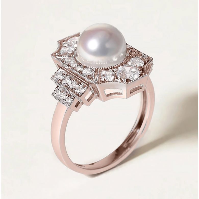 Anello Art Déco Perle Akoya - Collezione Géométria Préciosa oro rosa - 4