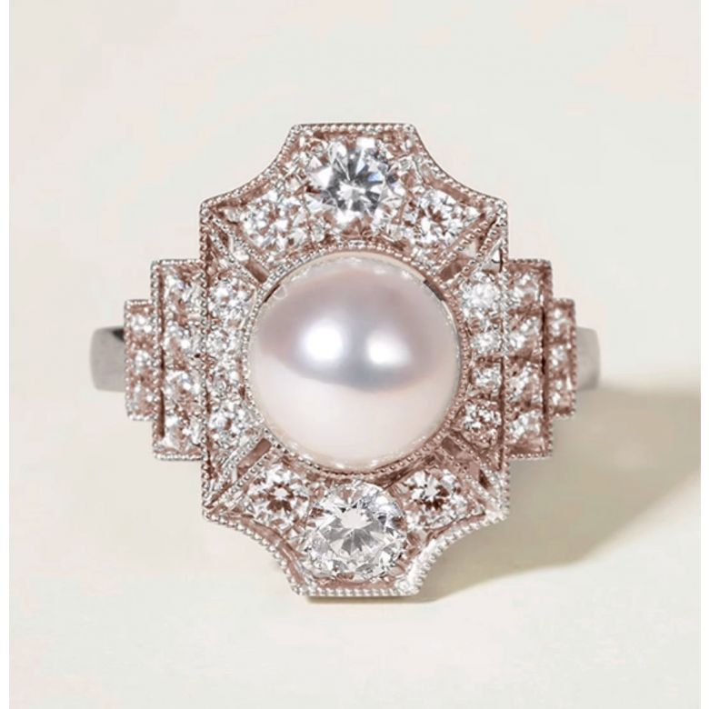 Anello Art Déco Perle Akoya - Collezione Géométria Préciosa oro rosa - 5
