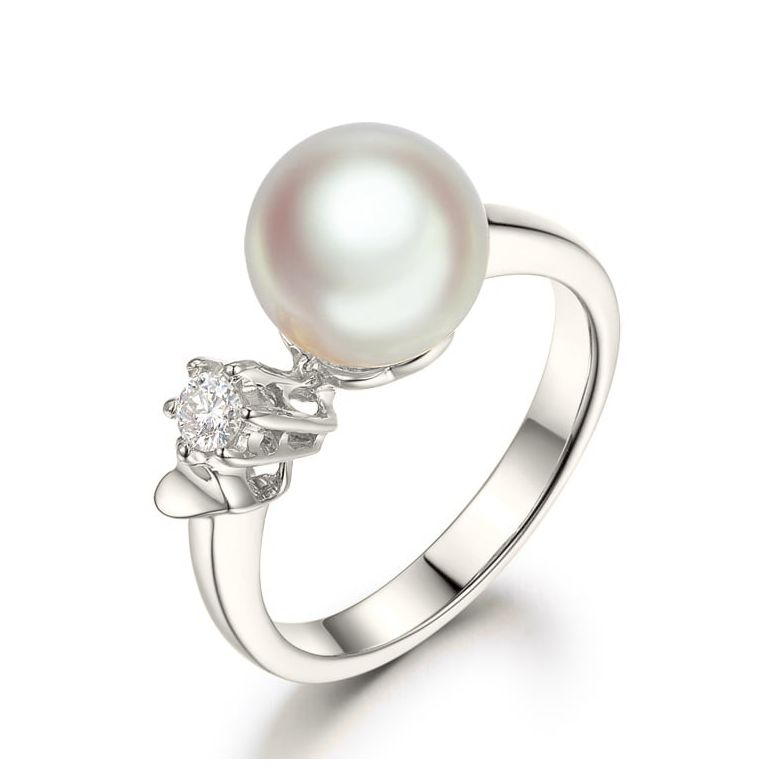 Anello De Yuo - Oro Bianco, Diamante e Perla Akoya - 1