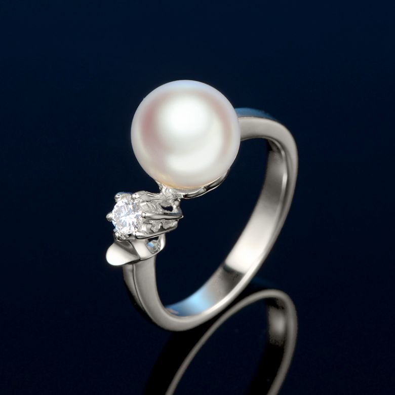 Anello De Yuo - Oro Bianco, Diamante e Perla Akoya - 2