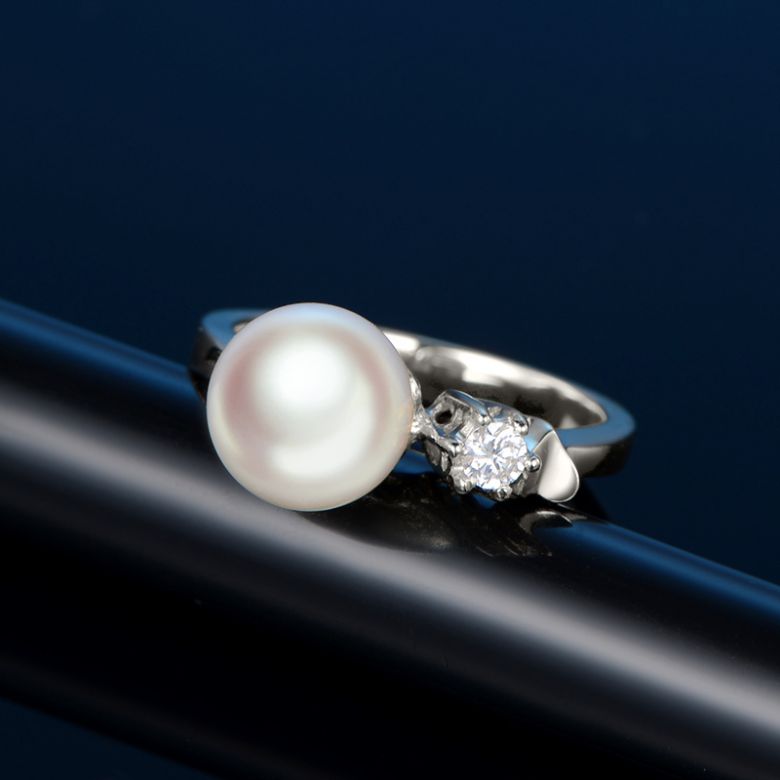 Anello De Yuo - Oro Bianco, Diamante e Perla Akoya - 6