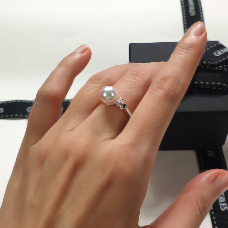 Anello De Yuo - Oro Bianco, Diamante e Perla Akoya - 5