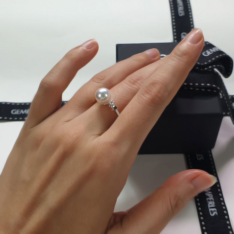 Anello De Yuo - Oro Bianco, Diamante e Perla Akoya - 8