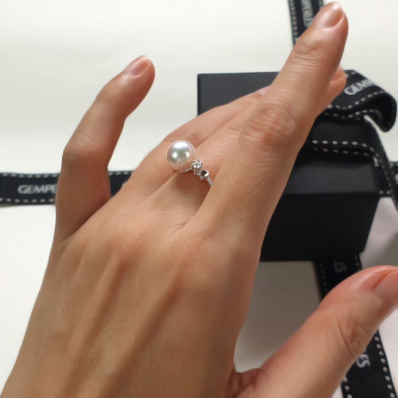 Anello De Yuo - Oro Bianco, Diamante e Perla Akoya - 9