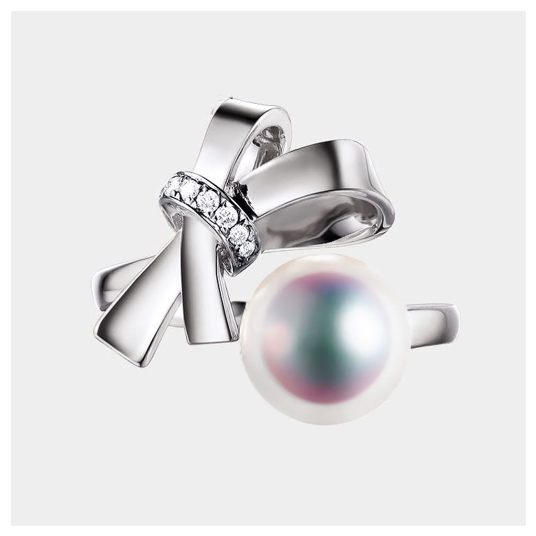 Anello Ti Nodo Koya in Oro bianco con la sua sublime Perla Akoya dal Giappone - 5