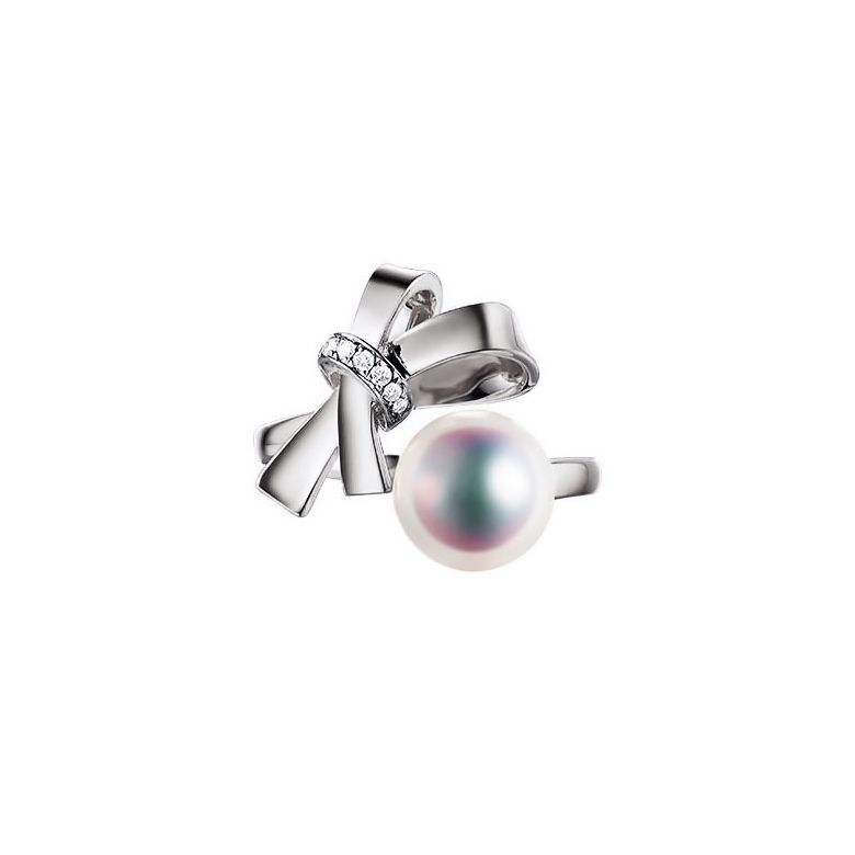 Anello Ti Nodo Koya in Oro bianco con la sua sublime Perla Akoya dal Giappone - 1