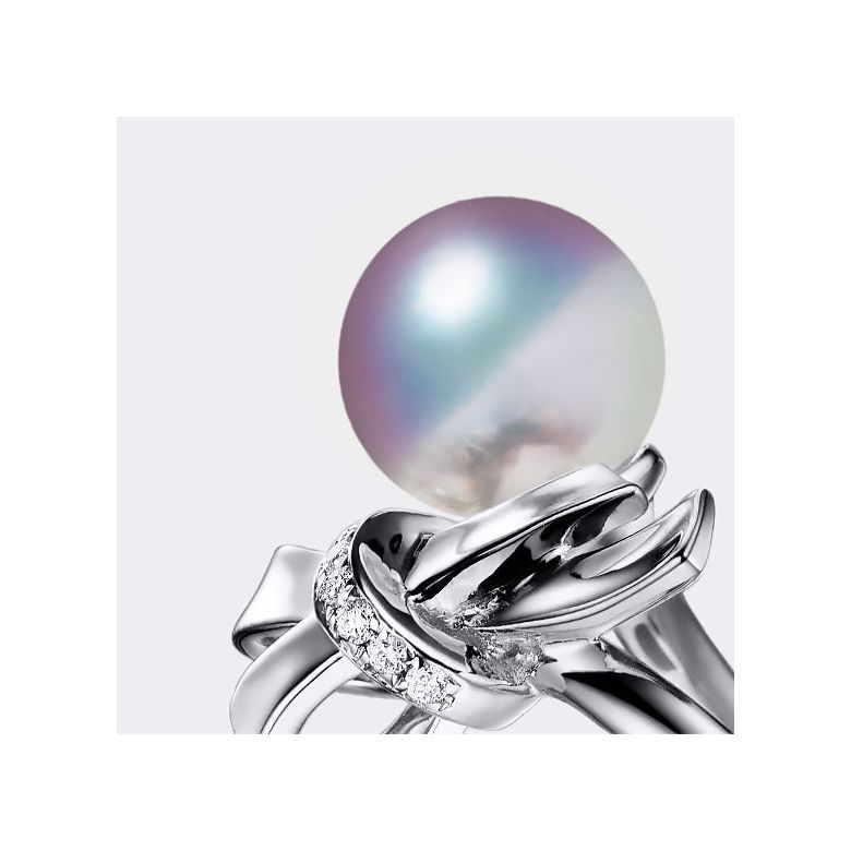 Anello Ti Nodo Koya in Oro bianco con la sua sublime Perla Akoya dal Giappone - 3