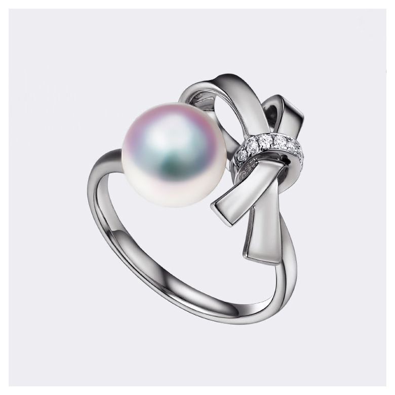 Anello Ti Nodo Koya in Oro bianco con la sua sublime Perla Akoya dal Giappone - 6
