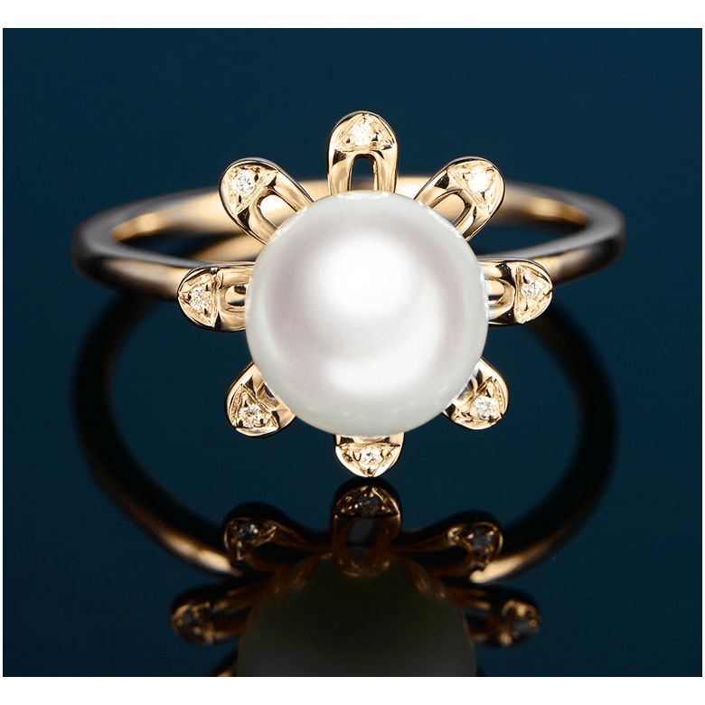 Anello Yuki No Hana - Oro Giallo, Diamanti e Perla Akoya - 2