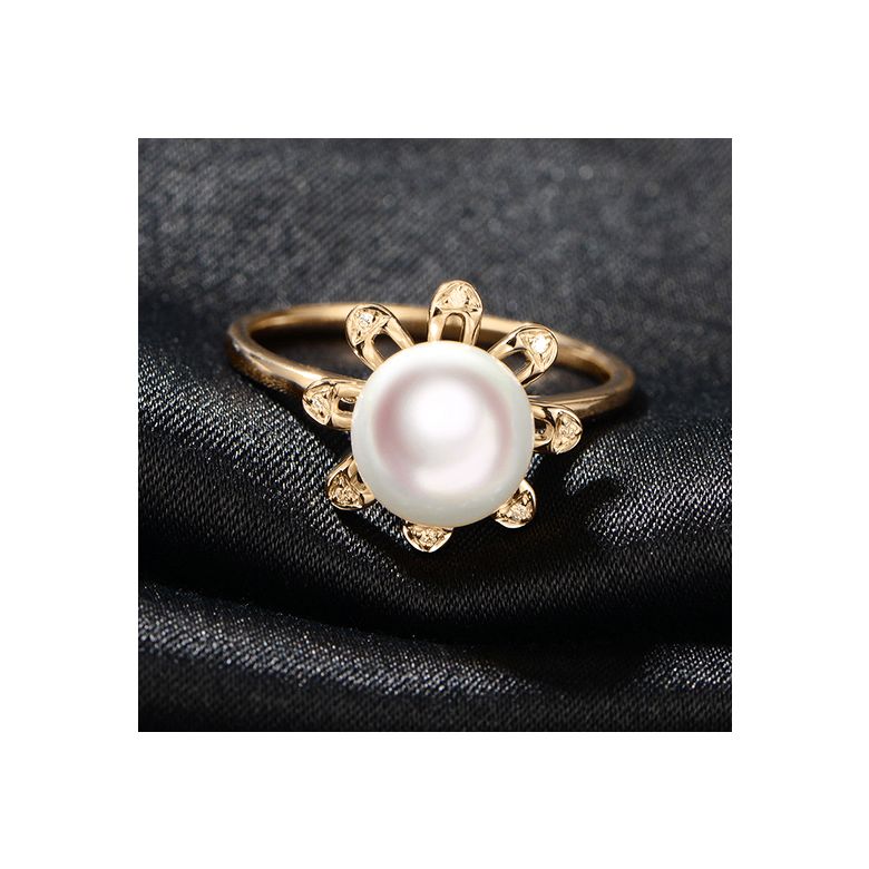 Anello Yuki No Hana - Oro Giallo, Diamanti e Perla Akoya - 3