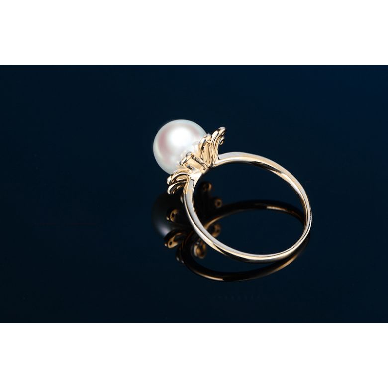 Anello Yuki No Hana - Oro Giallo, Diamanti e Perla Akoya - 8