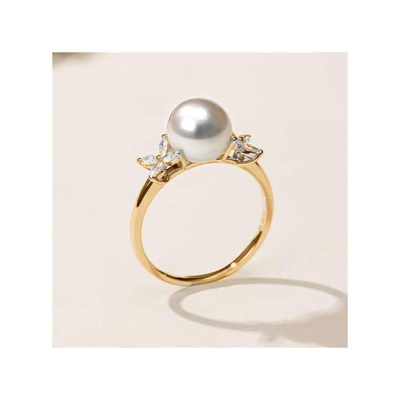 Anello Symphonie Nuptiale - Oro Giallo, Diamanti e Perla Akoya - 3