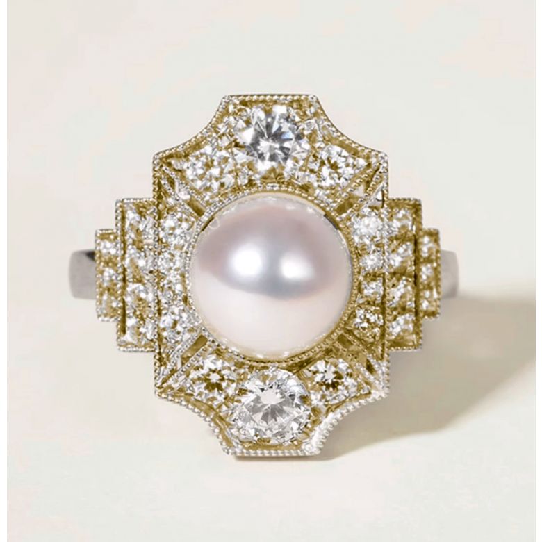 Anello Art Déco Perle Akoya - Collezione Géométria Préciosa oro giallo - 5