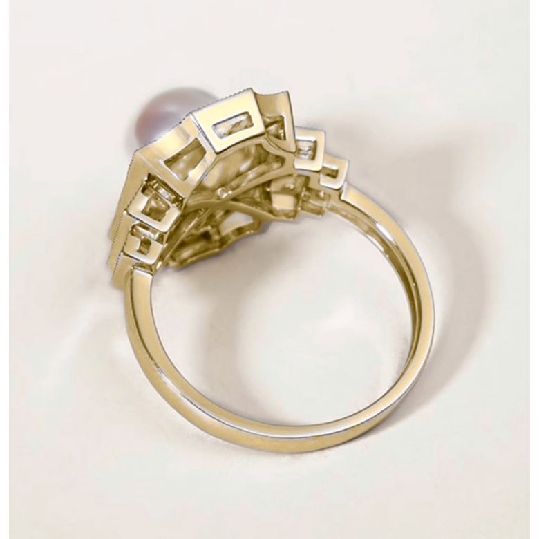 Anello Art Déco Perle Akoya - Collezione Géométria Préciosa oro giallo - 7