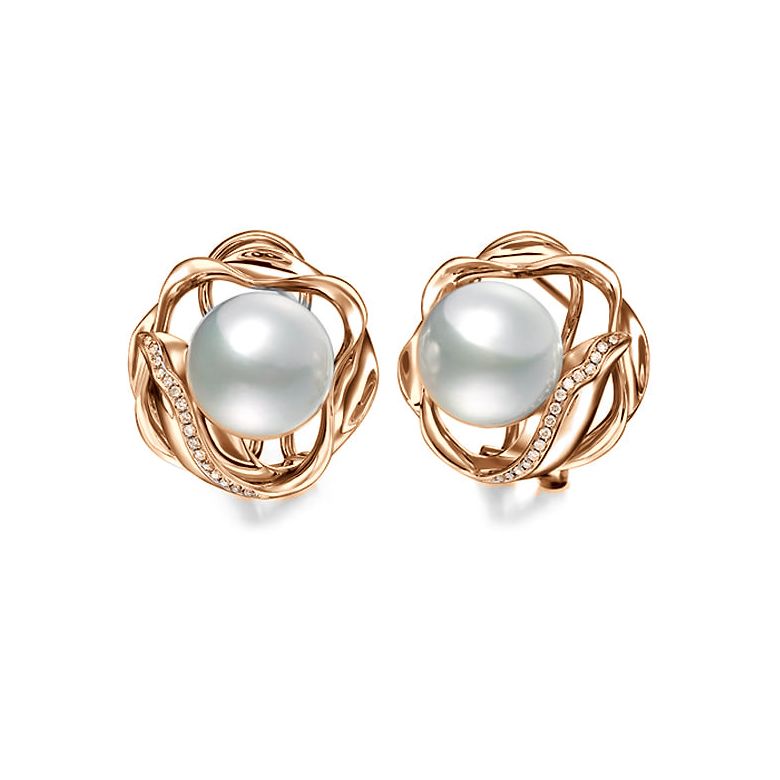 Orecchini Lotus - Perle d'Australia Bianche e Oro Rosa - 1