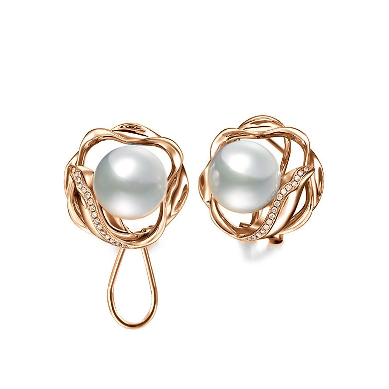 Orecchini Lotus - Perle d'Australia Bianche e Oro Rosa - 2