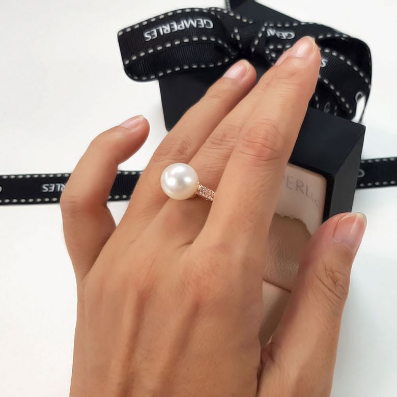 Anello Cyrène - Oro Rosa, Perla d'Acqua Dolce Bianca - 3