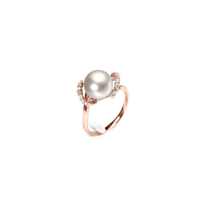 Anello Byzance - Oro Rosa 18kt, Diamanti e Perla d'Acqua Dolce - 1