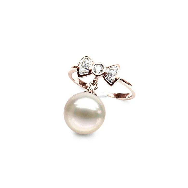 Anello Nodo Farfalla - Oro Rosa 18kt, Diamanti e Perla d'Acqua Dolce - 1