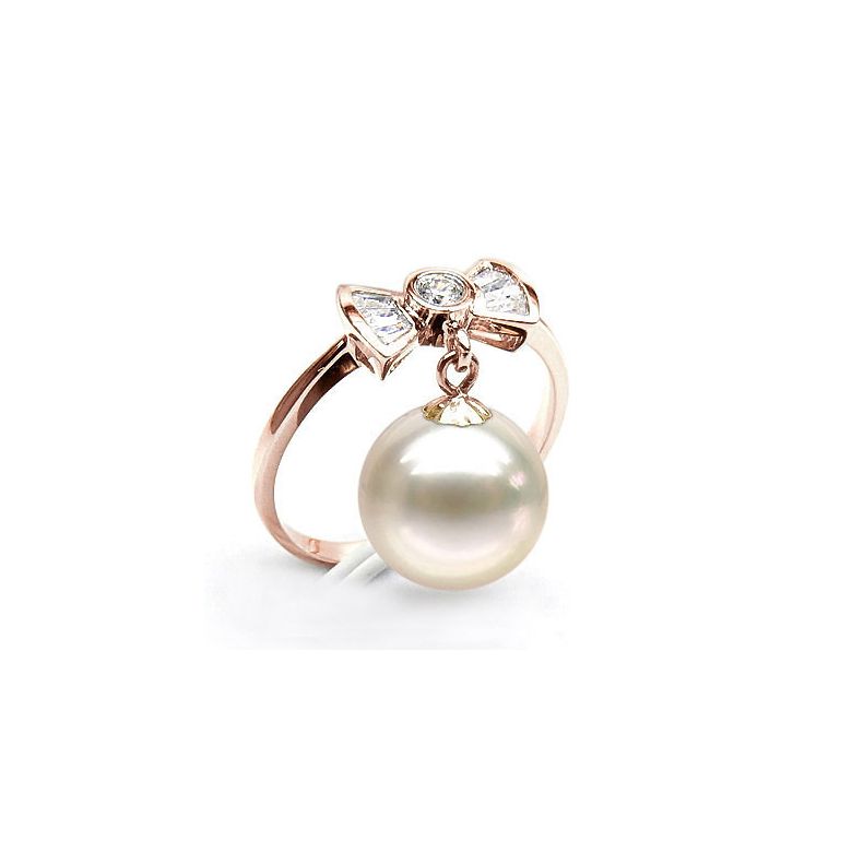 Anello Nodo Farfalla - Oro Rosa 18kt, Diamanti e Perla d'Acqua Dolce - 2