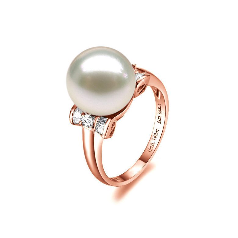 Anello Nodo Farfalla - Oro Rosa, Perla d'Acqua Dolce Bianca - 1
