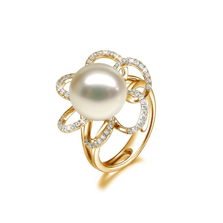 Anello Fleur Perlée - Oro Giallo, Perla d'Acqua Dolce Bianca - 1